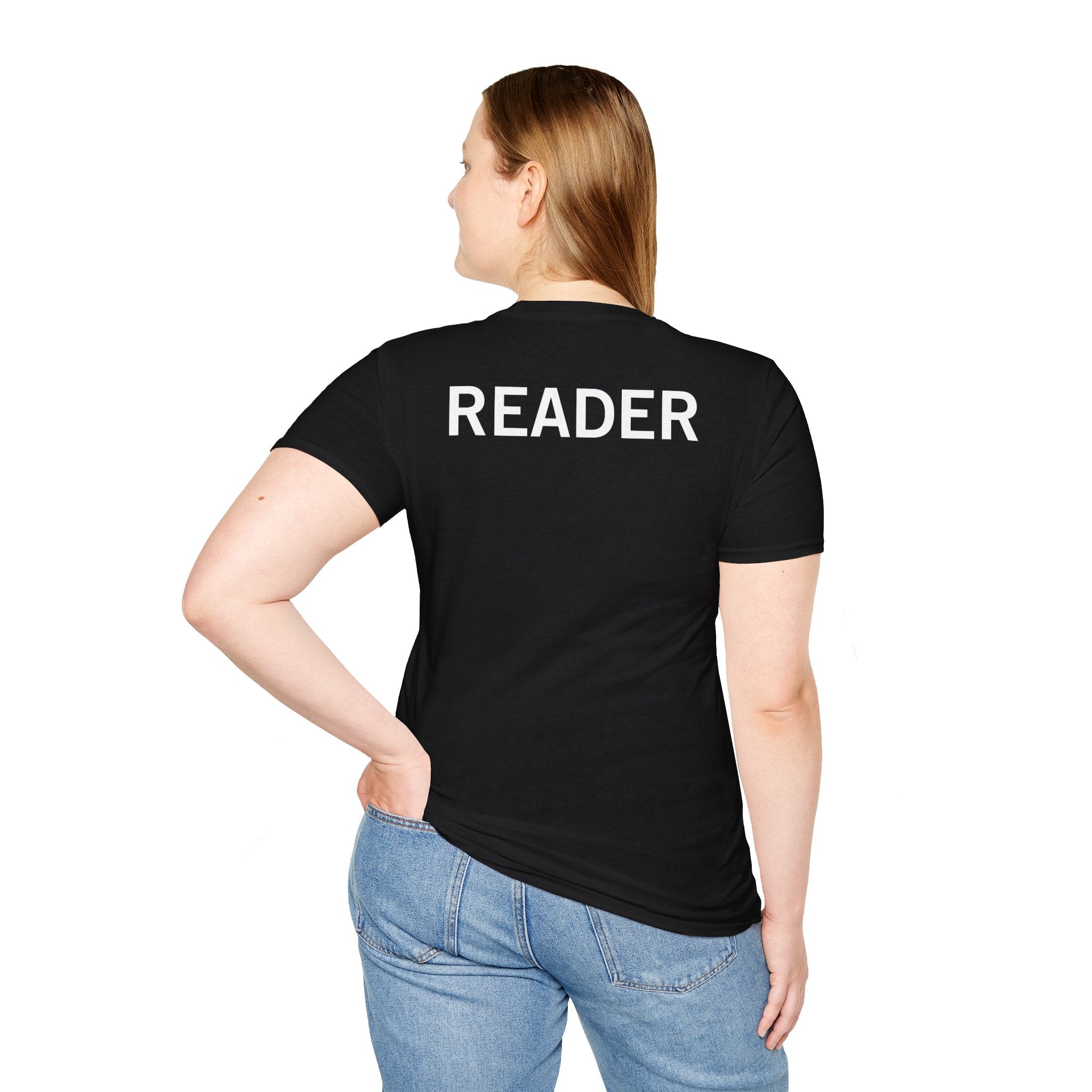 Reader T-Shirt — Small Pixel Bookworm Logo Tee for Readers & Librarians